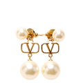 V Logo Pearl Drop Earrings Gold/Pearl