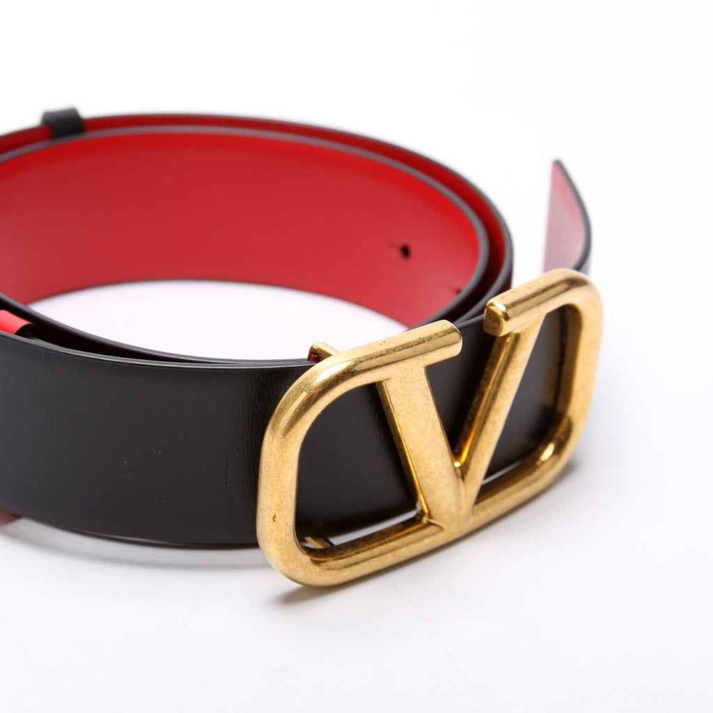 V Logo Signature 40MM Reversible Leather Belt Size 80/32 Black/Red