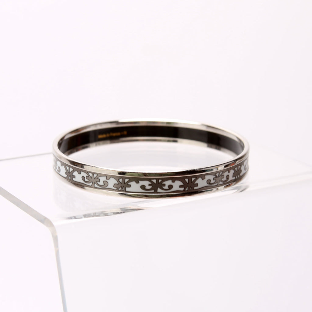 Balcons Du Gaudalquivir Printed Enamel Narrow Bangle Bracelet Silver/White