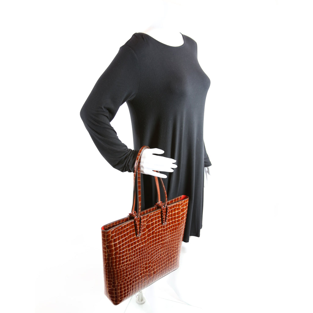 Cabata North-South Tote Alligator Embossed Brown