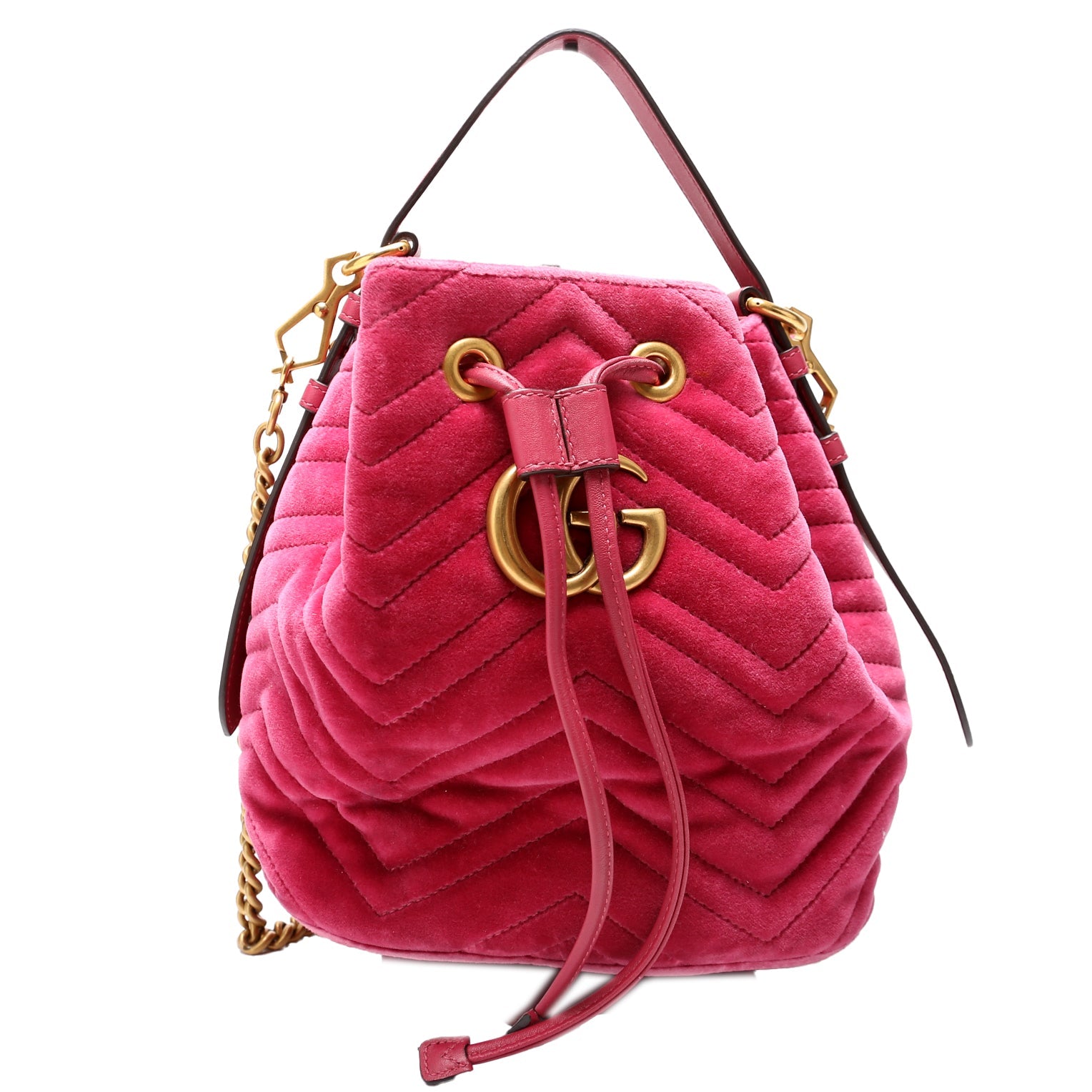 525081 GG Marmont Velvet Bucket Bag Pink