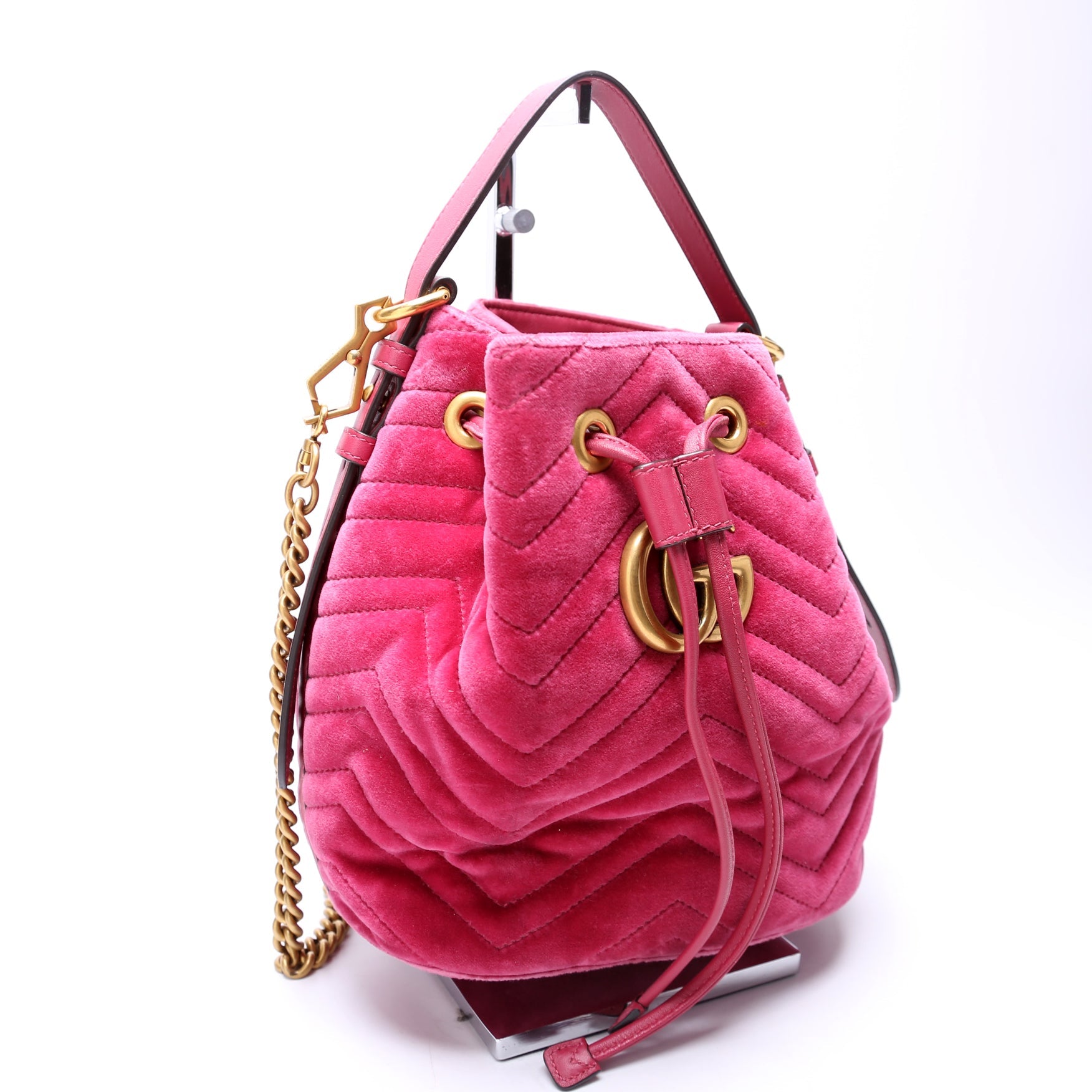 525081 GG Marmont Velvet Bucket Bag Pink