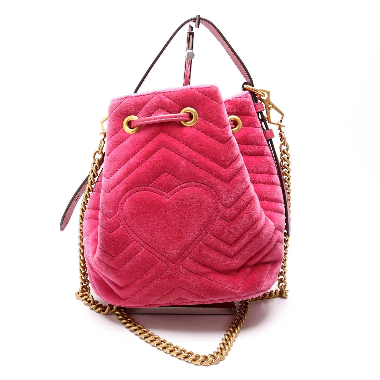 525081 GG Marmont Velvet Bucket Bag Pink