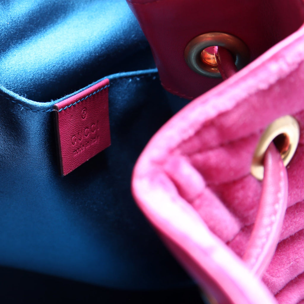 525081 GG Marmont Velvet Bucket Bag Pink