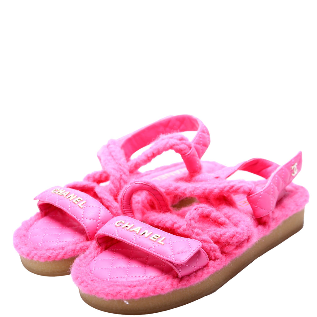 Cord Lambskin Quilted Logo Sandals Size 38 Pink