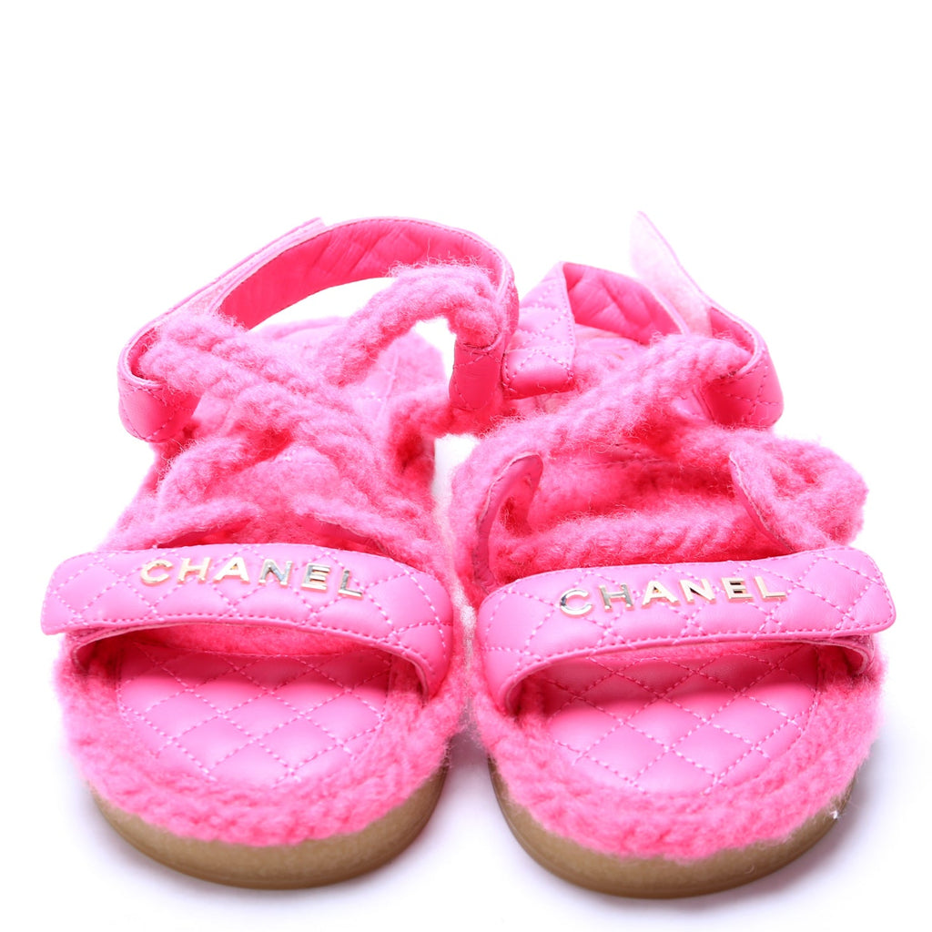 Cord Lambskin Quilted Logo Sandals Size 38 Pink
