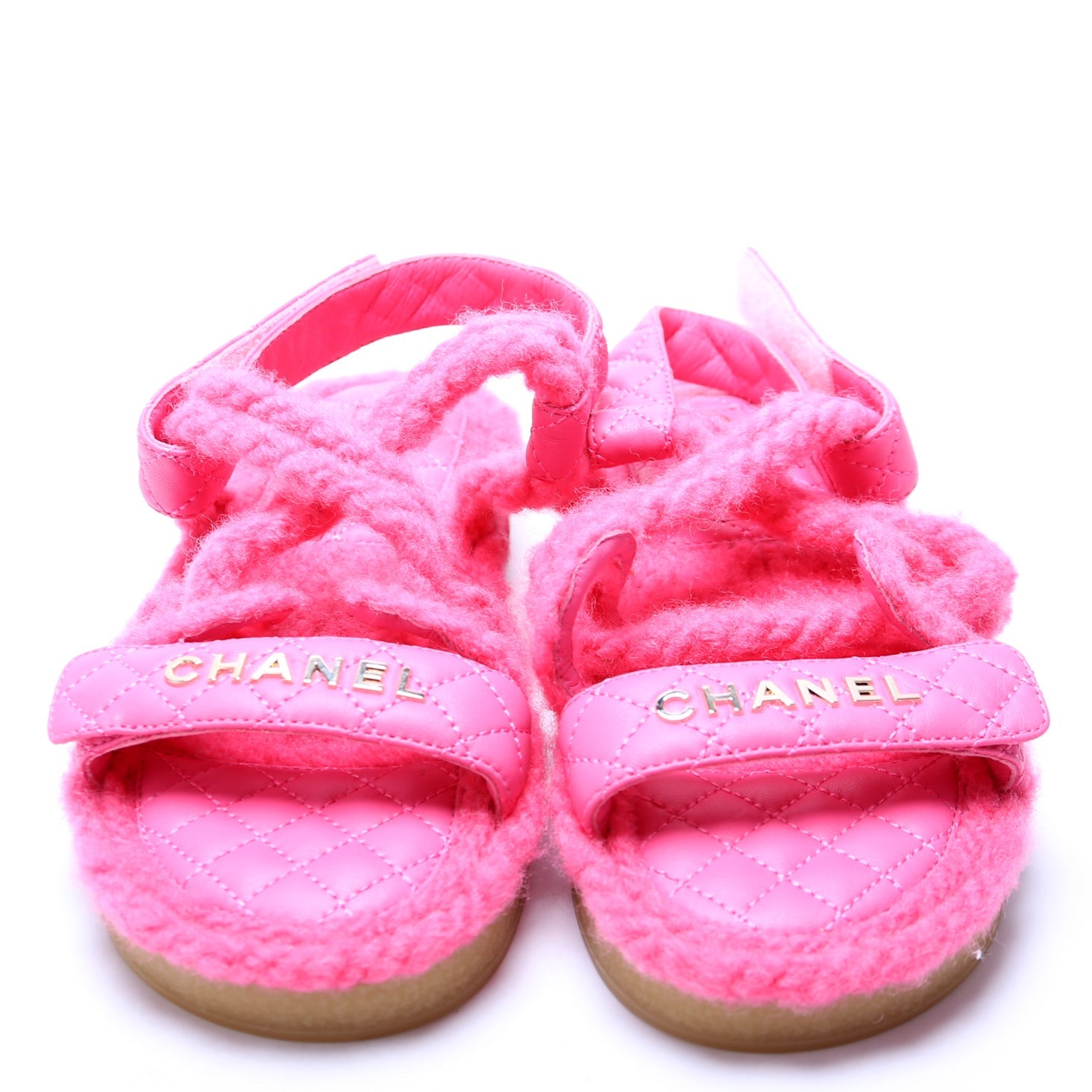 Cord Lambskin Quilted Logo Sandals Size 38 Pink