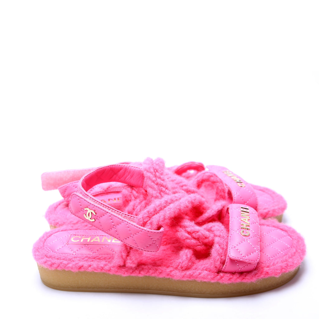 Cord Lambskin Quilted Logo Sandals Size 38 Pink