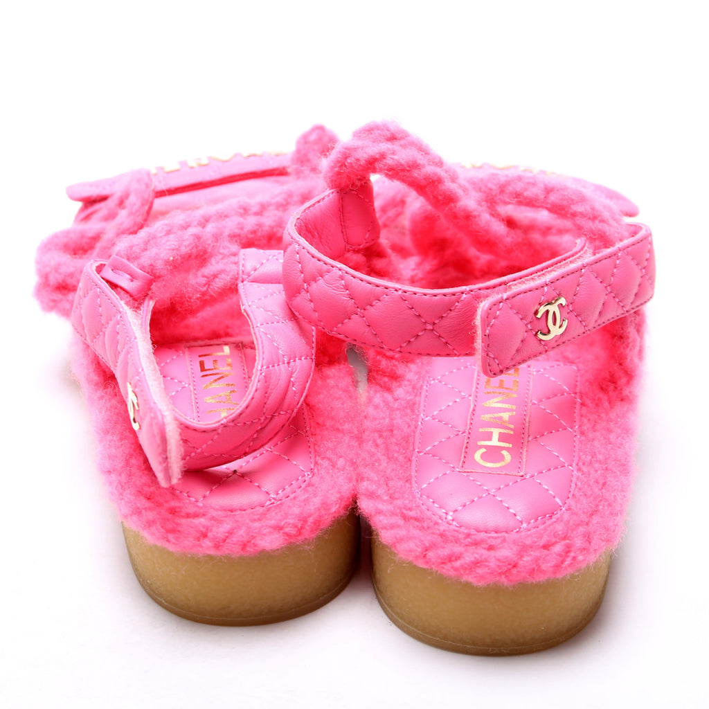 Cord Lambskin Quilted Logo Sandals Size 38 Pink