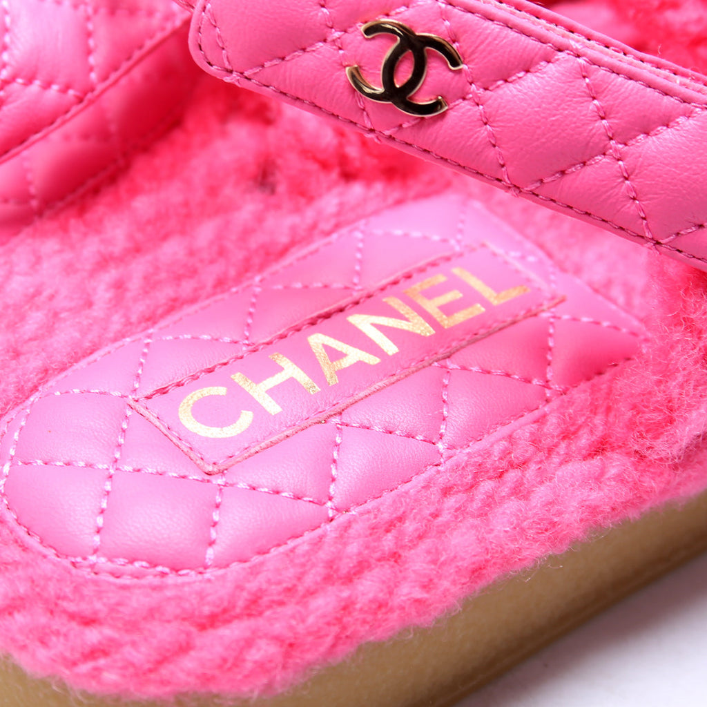 Cord Lambskin Quilted Logo Sandals Size 38 Pink