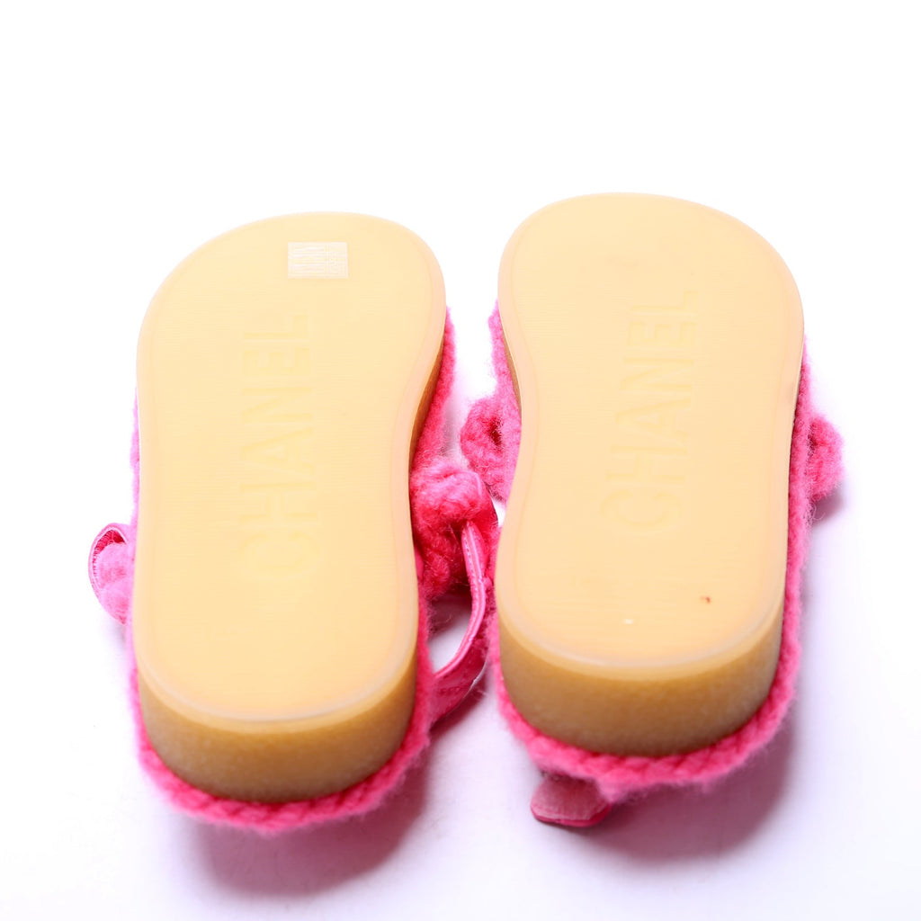 Cord Lambskin Quilted Logo Sandals Size 38 Pink