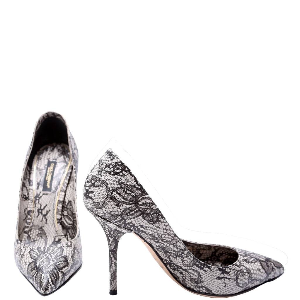 Lace Print Pointed Toe Pumps Size 36