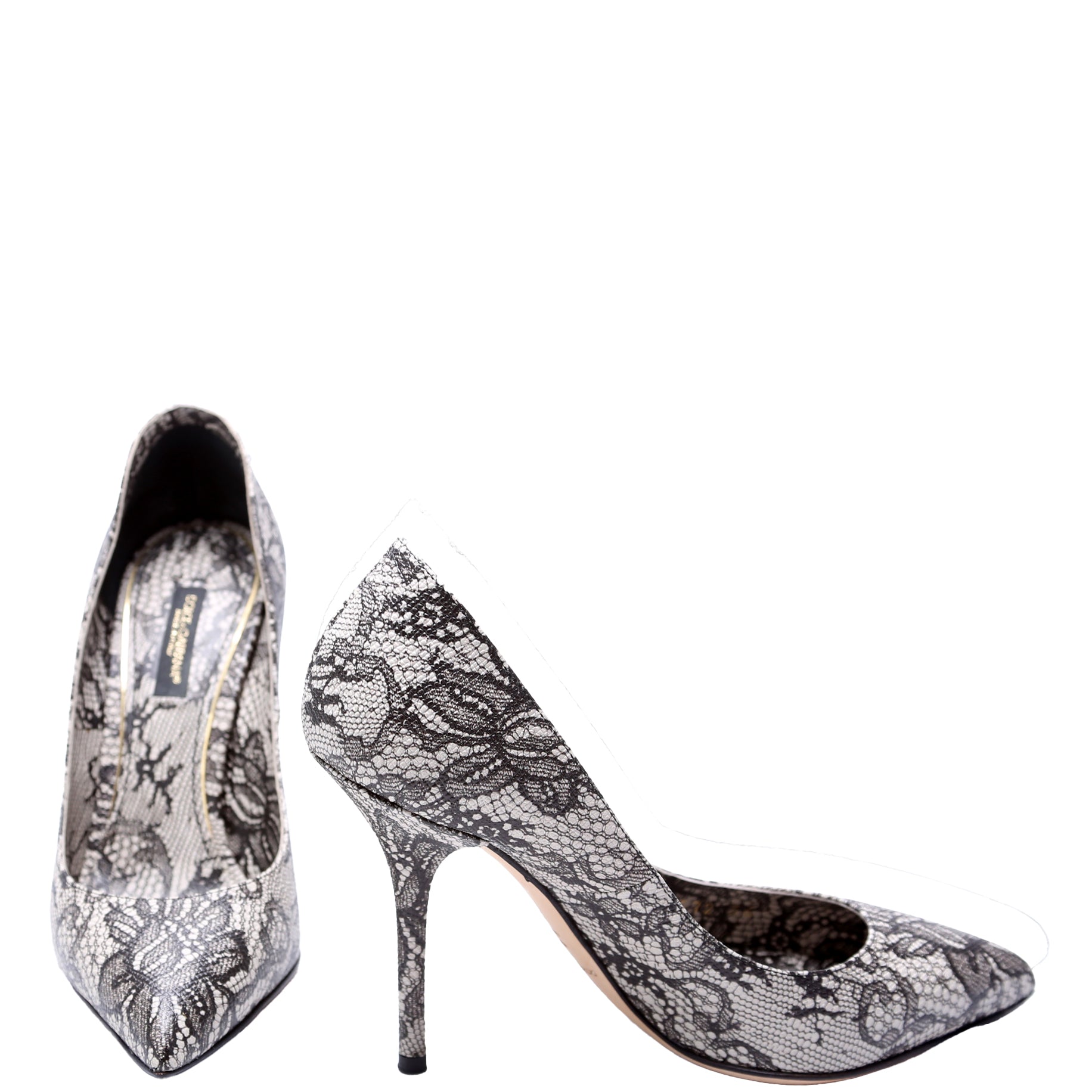 Lace Print Pointed Toe Pumps Size 36