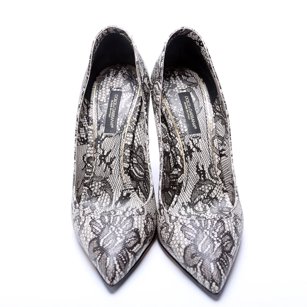 Lace Print Pointed Toe Pumps Size 36