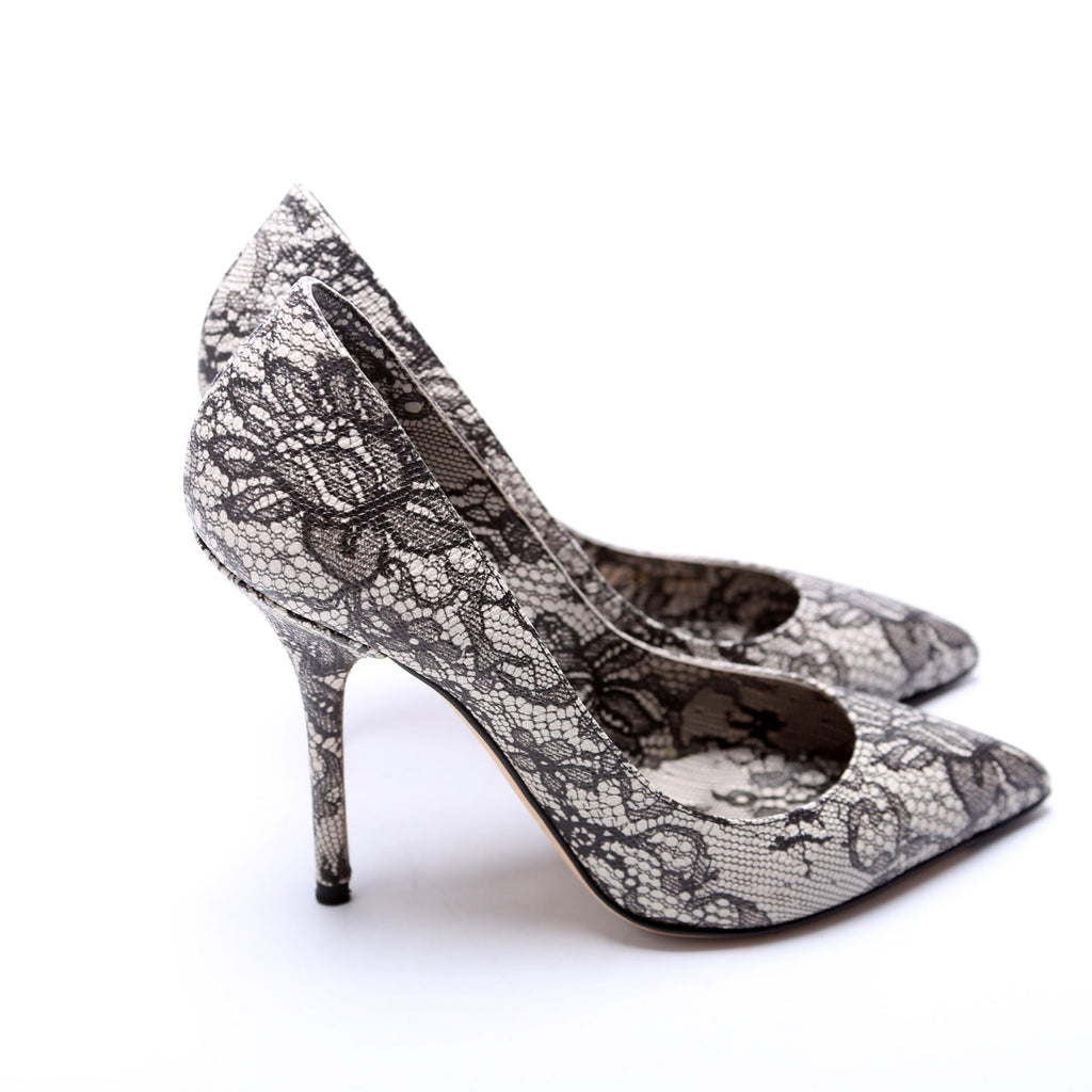 Lace Print Pointed Toe Pumps Size 36