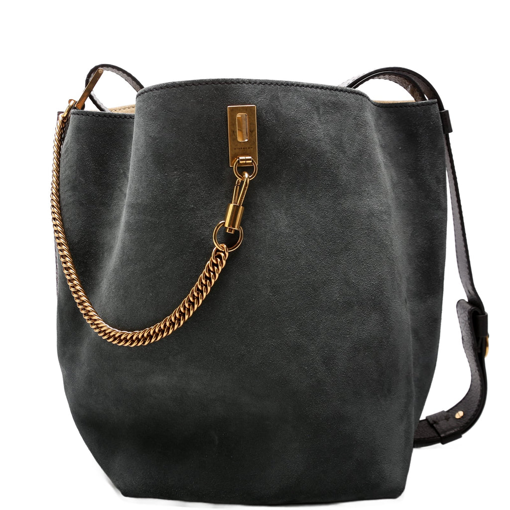 GV Bucket Bag Medium Suede/Crinkled Patent Deerskin Blue