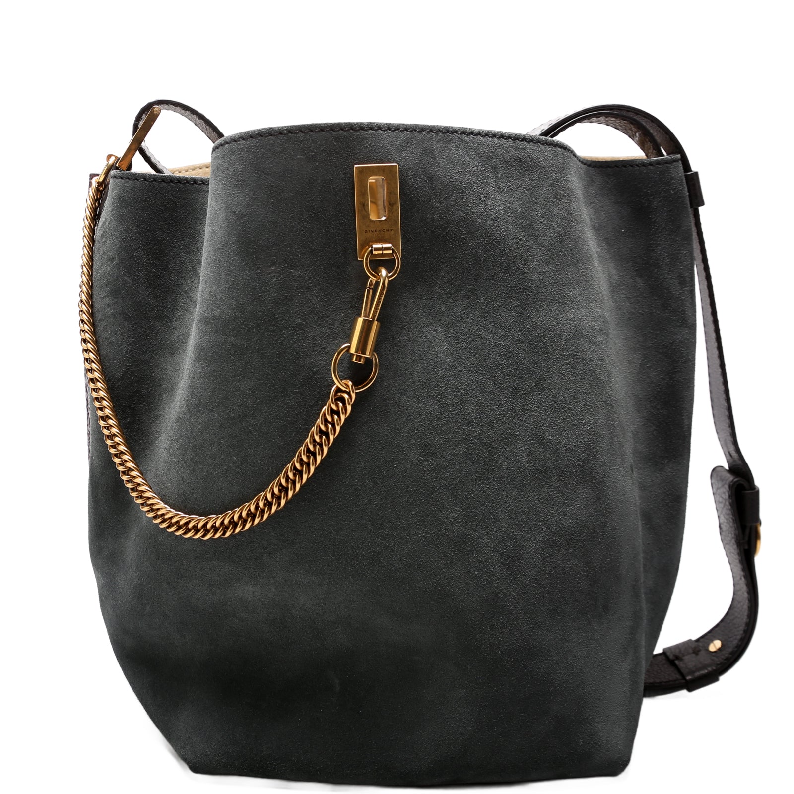 GV Bucket Bag Medium Suede/Crinkled Patent Deerskin Blue