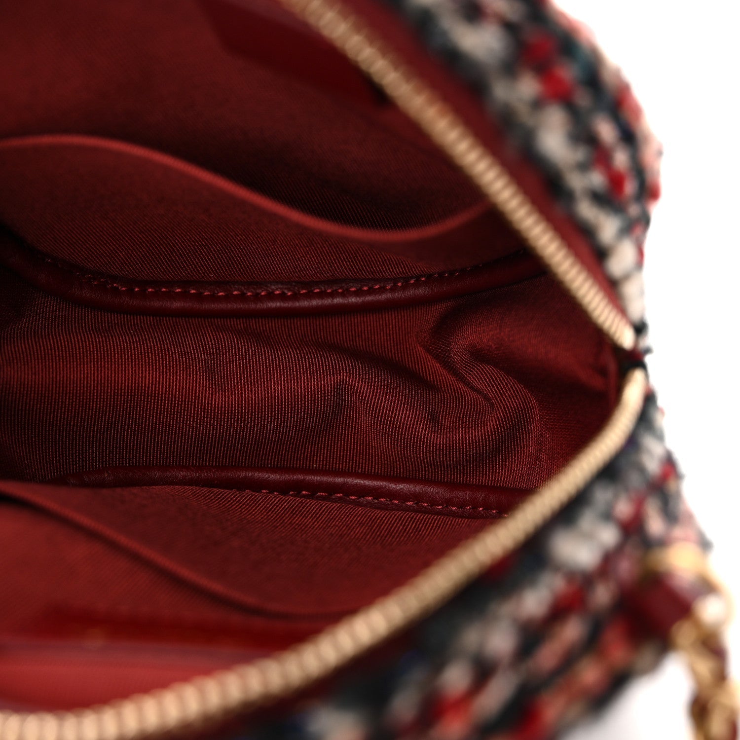 Chanel Tweed Quilted Round Clutch With Chain Red