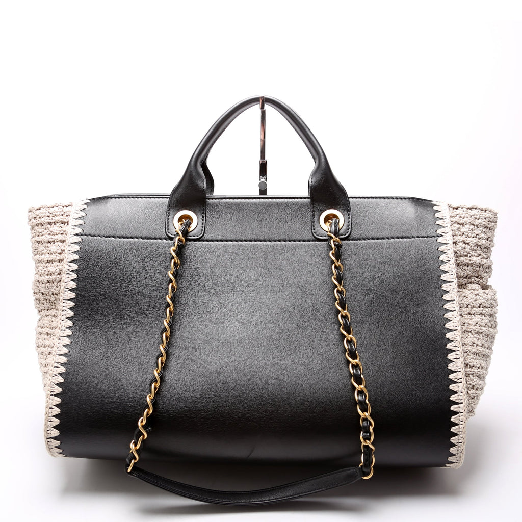 Deauville Calfskin/Crochet Tote Medium Black