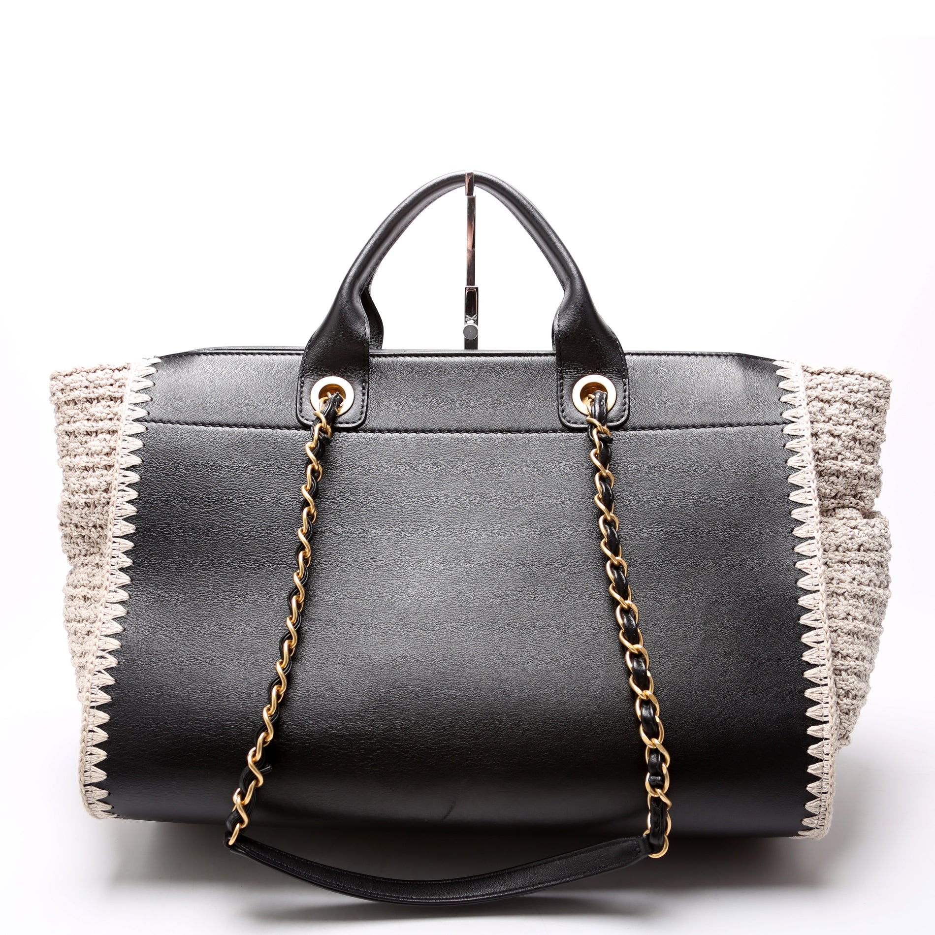 Deauville Calfskin/Crochet Tote Medium Black
