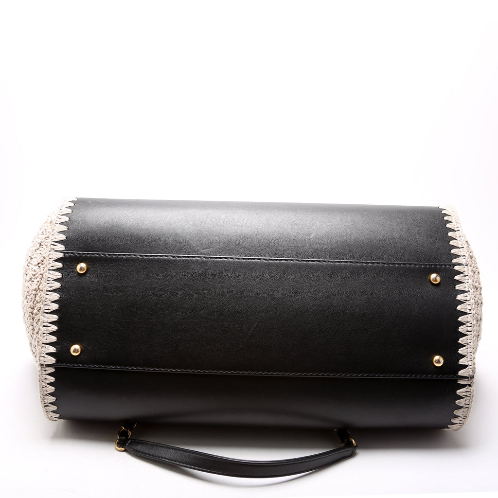 Deauville Calfskin/Crochet Tote Medium Black