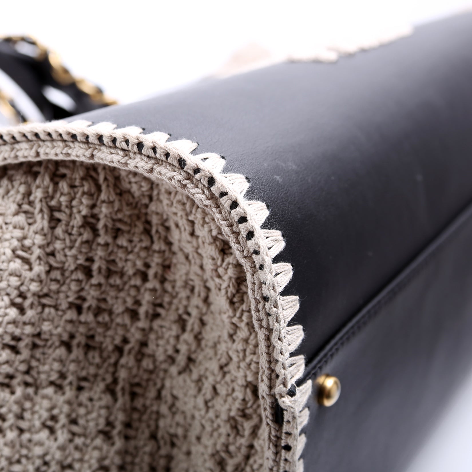 Deauville Calfskin/Crochet Tote Medium Black