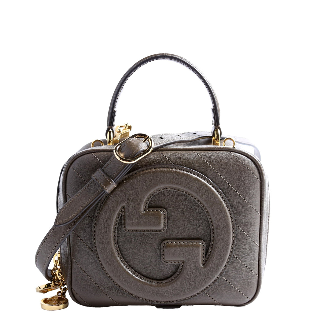 744434 Blondie Leather Top Handle Bag Khaki