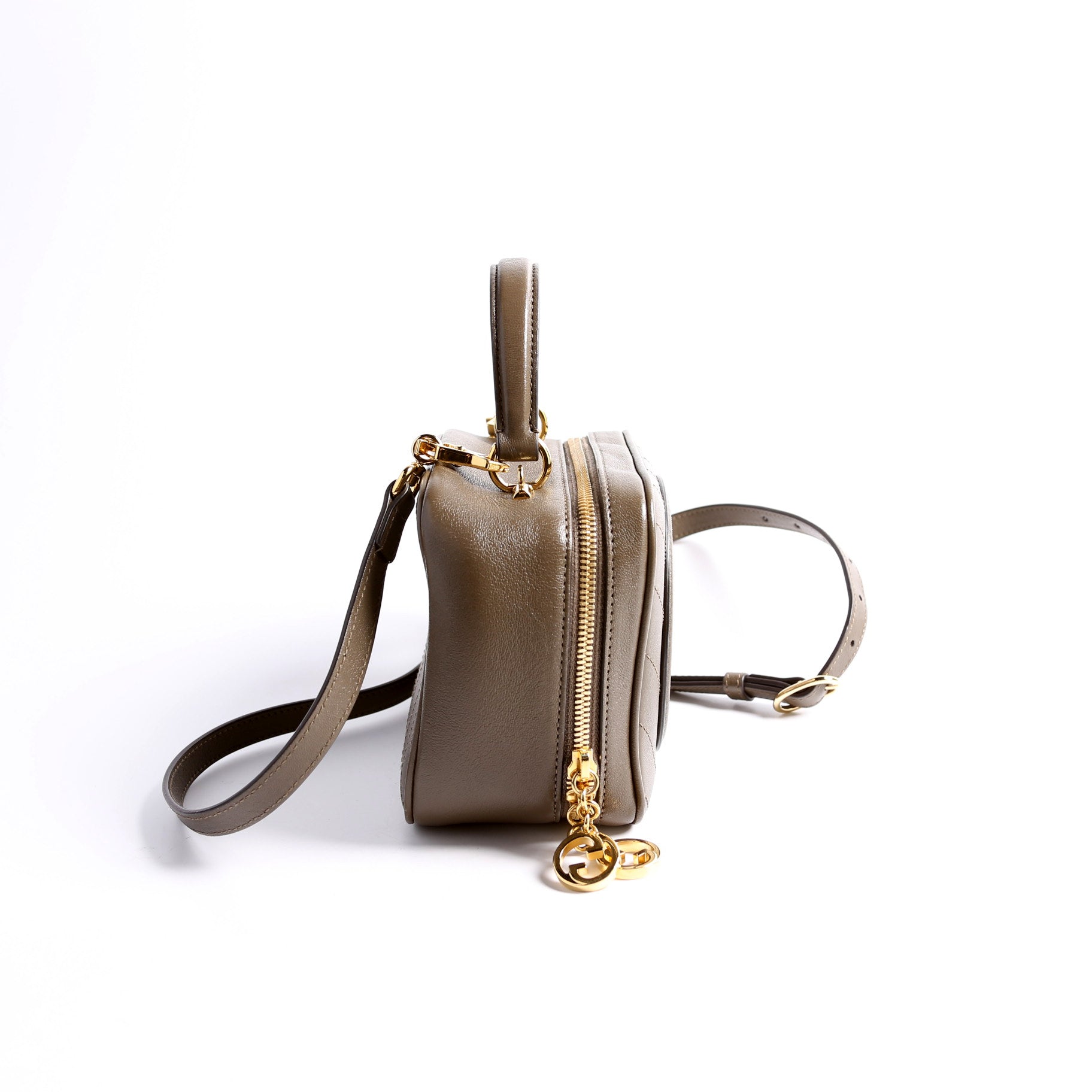 744434 Blondie Leather Top Handle Bag Khaki