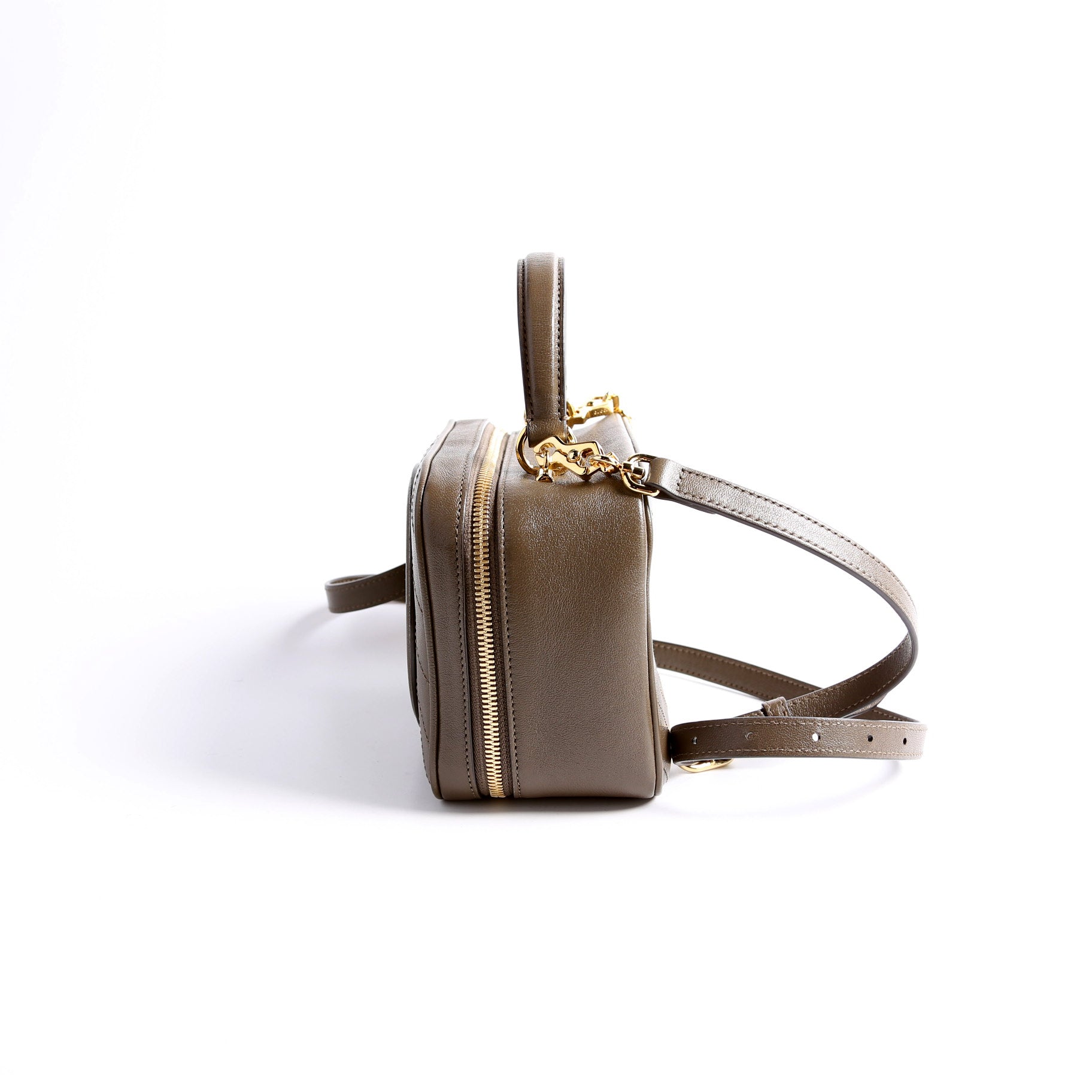 744434 Blondie Leather Top Handle Bag Khaki
