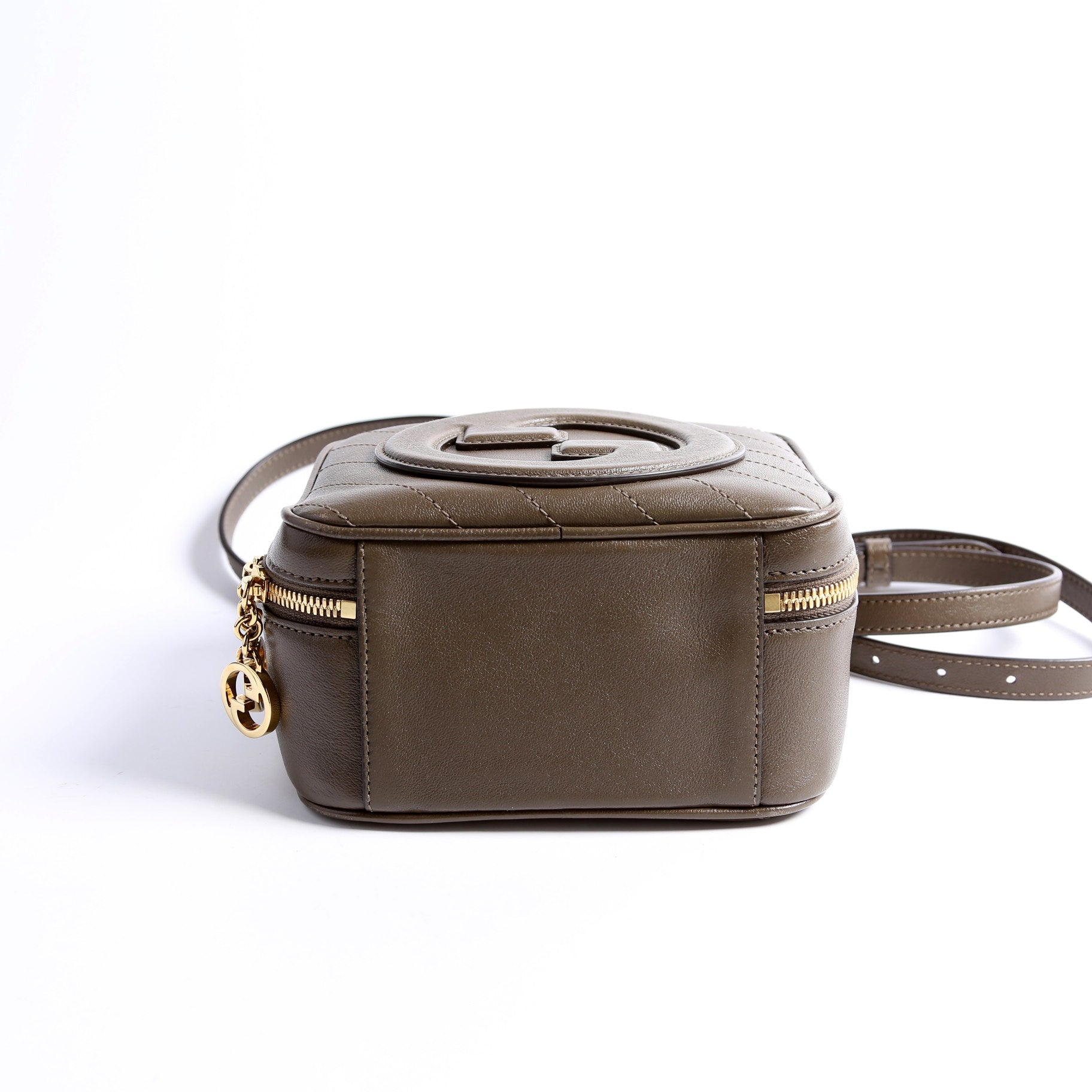 744434 Blondie Leather Top Handle Bag Khaki