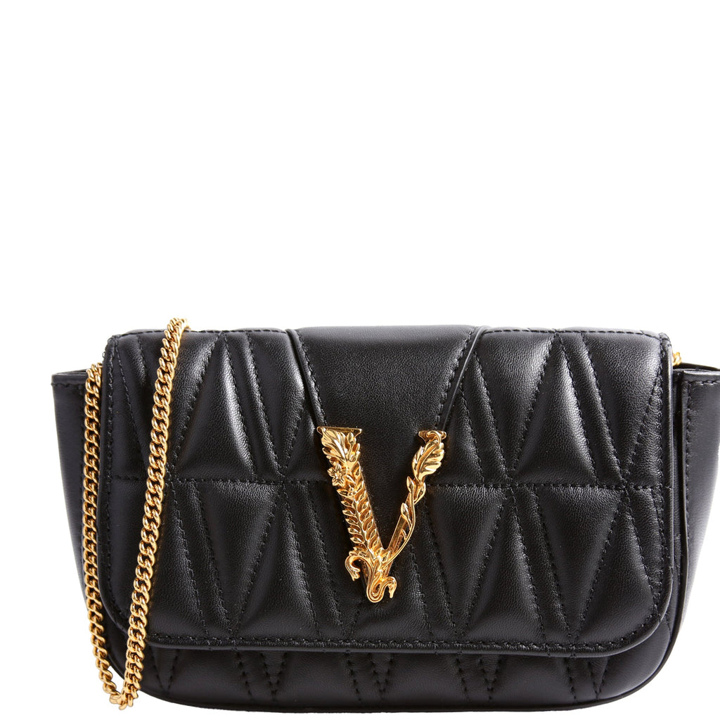 Virtus Quilted Leather Chain Bag Black