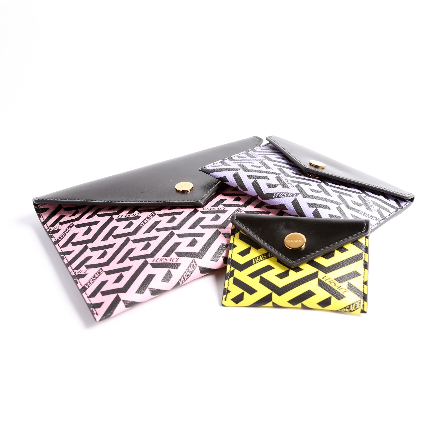 Envelope Pouch 3-Piece Set Greca Print Canvas Multicolor/Black