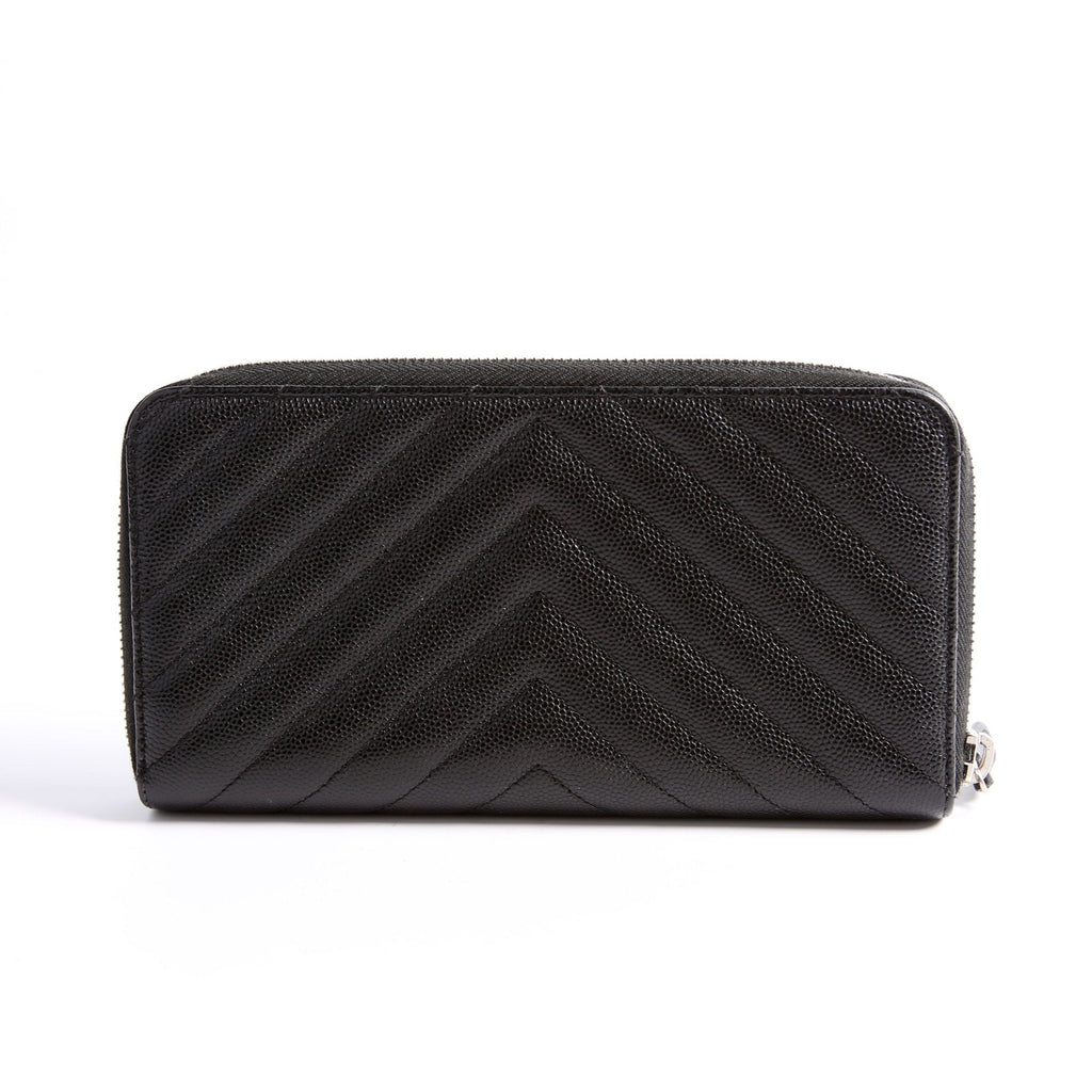Chevron Caviar Large Gusset Zip Around Wallet 24M Black