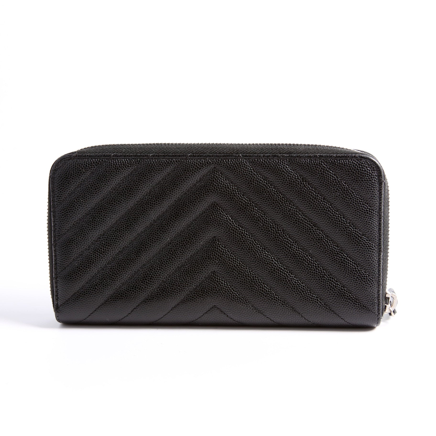 Chevron Caviar Large Gusset Zip Around Wallet 24M Black