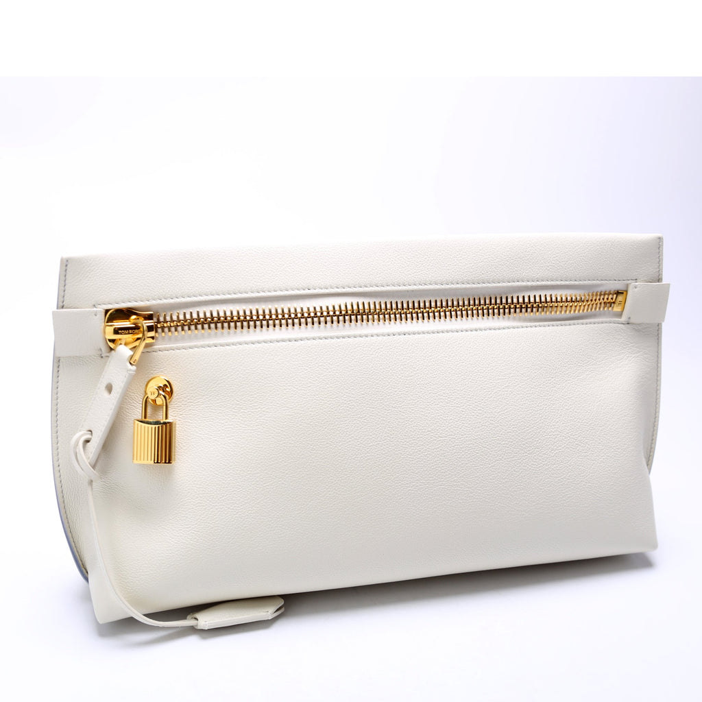 Padlock Leather Clutch White