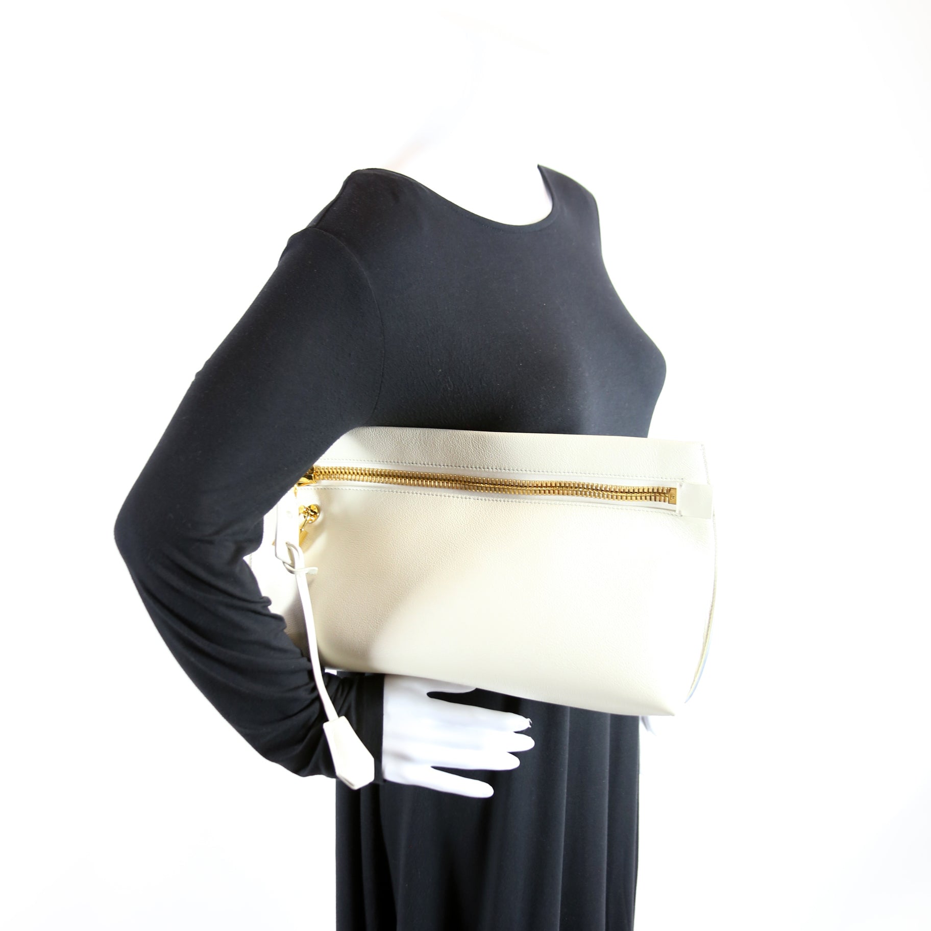 Padlock Leather Clutch White