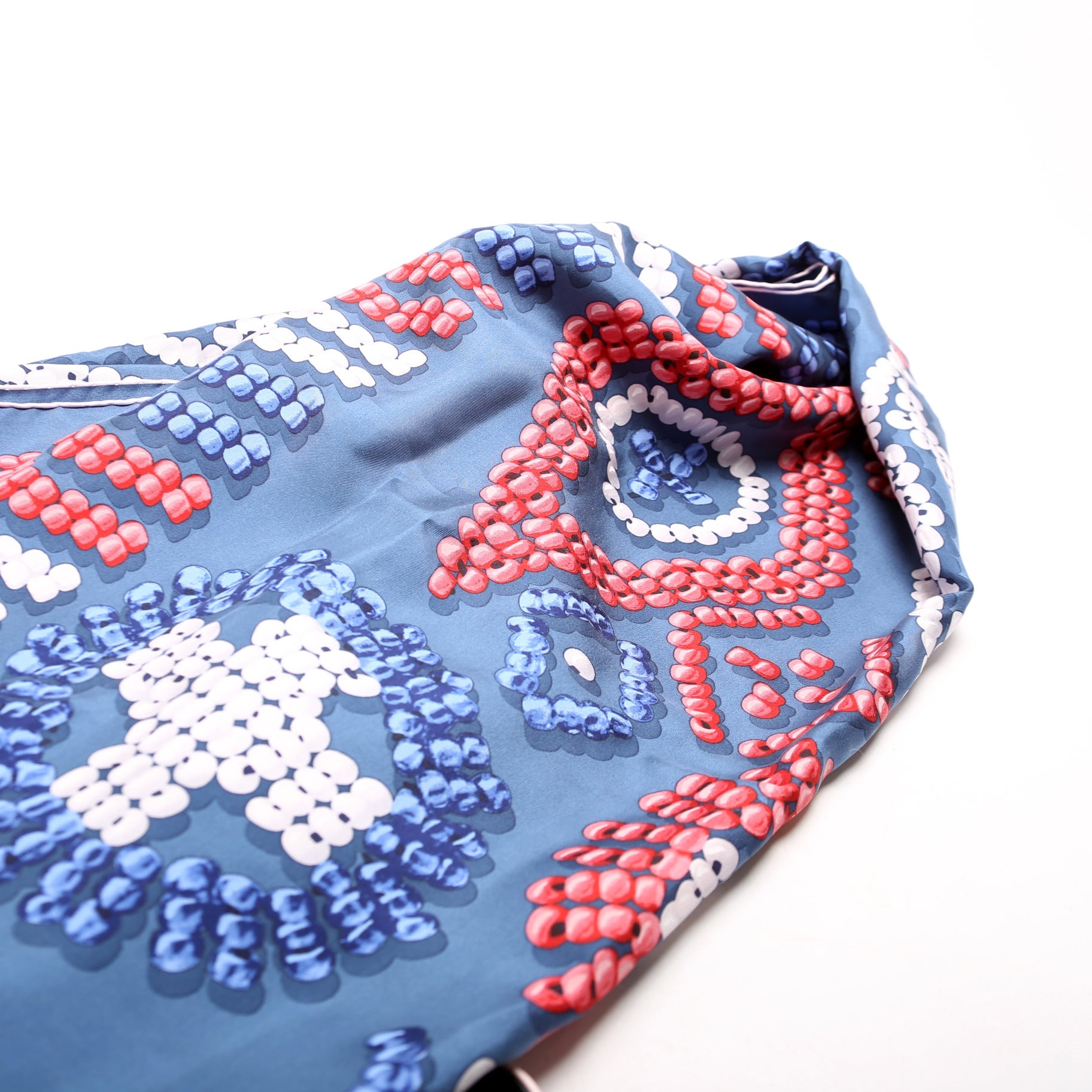 Kelly En Perles 140 Silk Scarf Blue