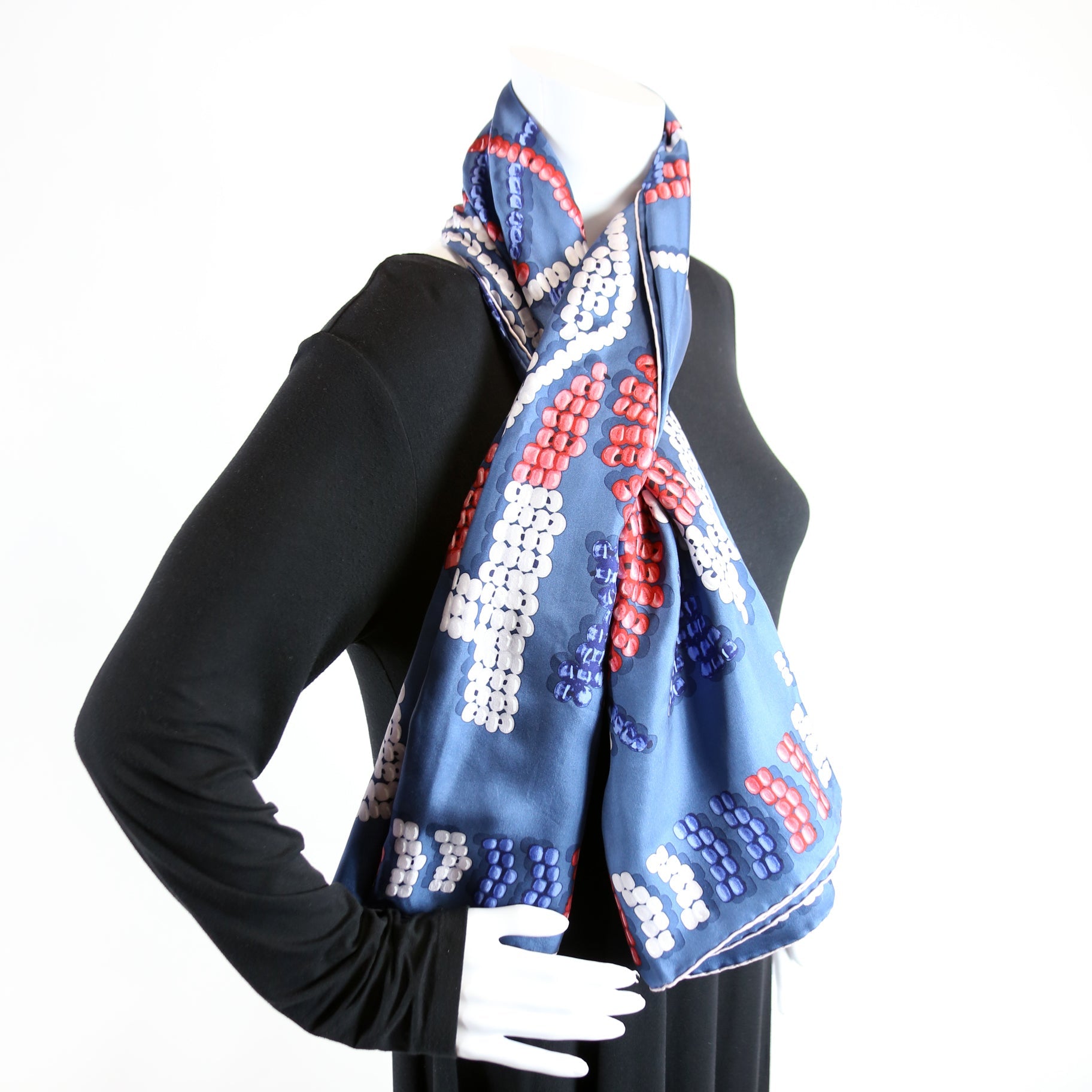 Kelly En Perles 140 Silk Scarf Blue