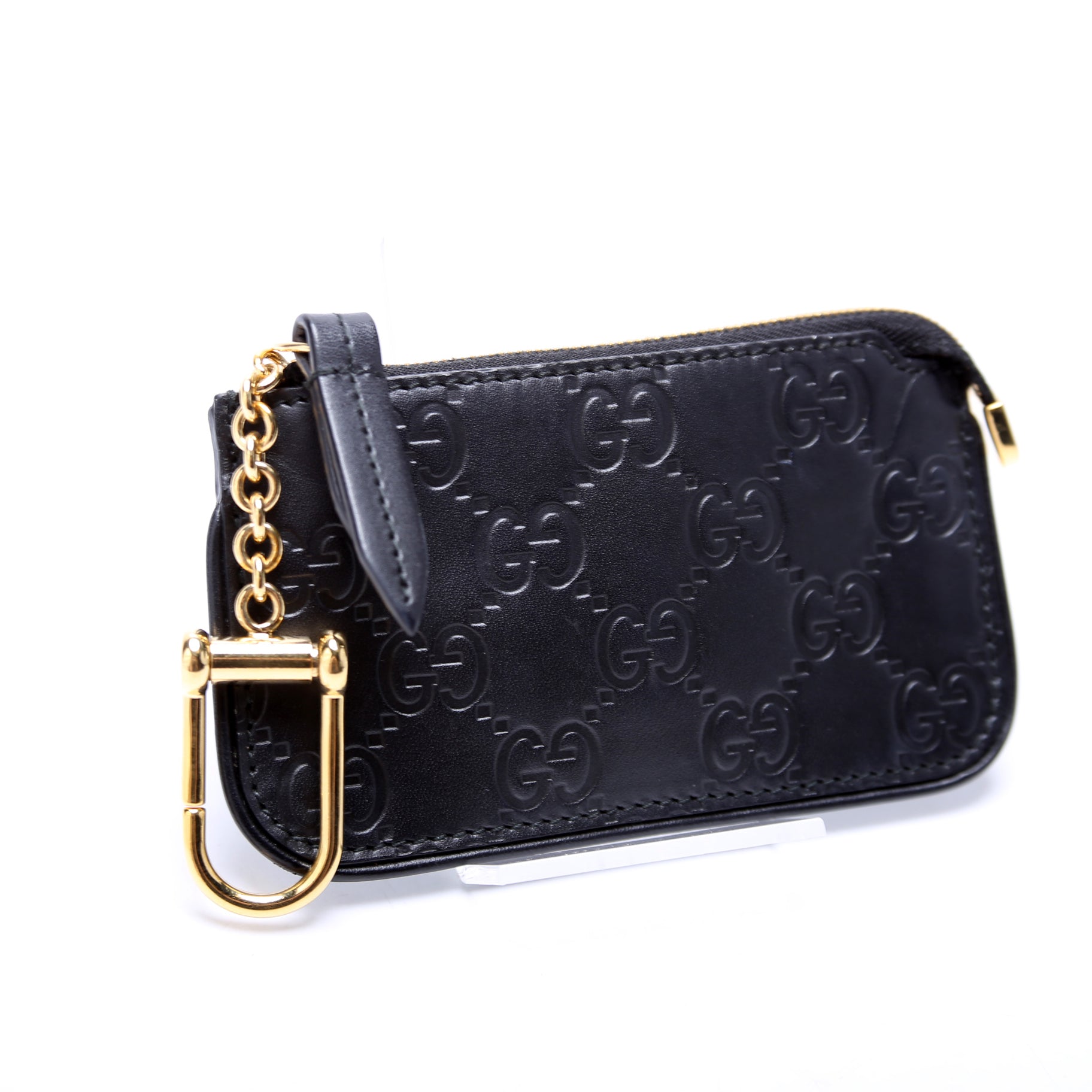 447964 GG Leather Key Pouch Black