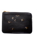 Coin and Card Pouch Alphabet Logo Leather Black