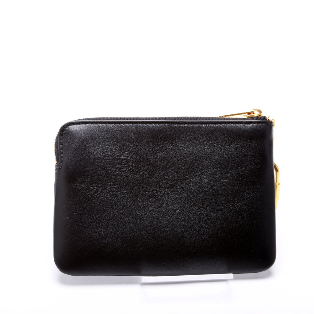 Coin and Card Pouch Alphabet Logo Leather Black