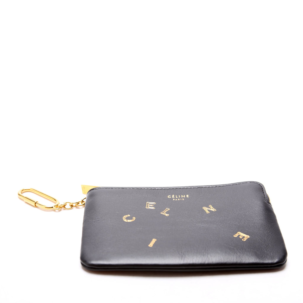 Coin and Card Pouch Alphabet Logo Leather Black
