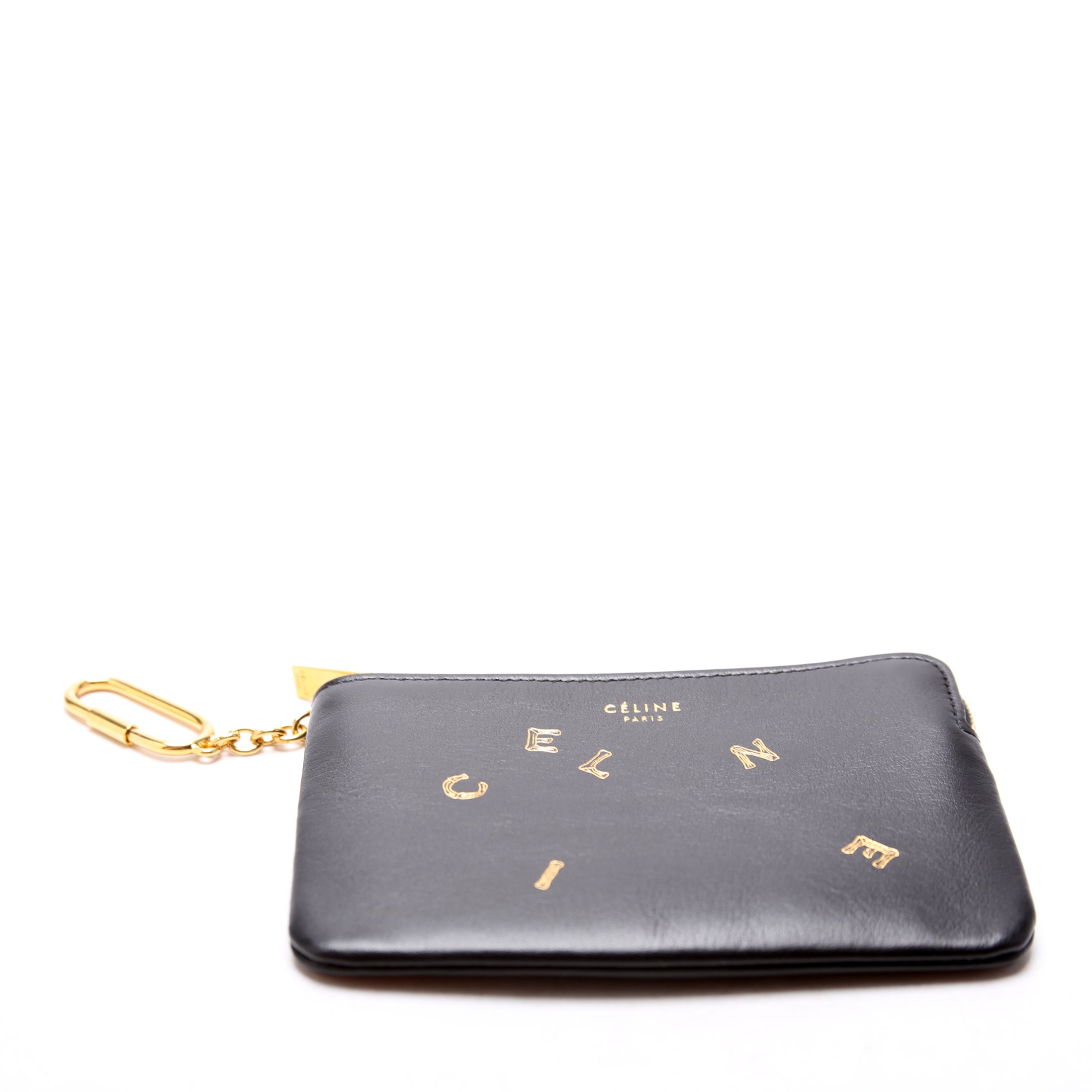 Coin and Card Pouch Alphabet Logo Leather Black