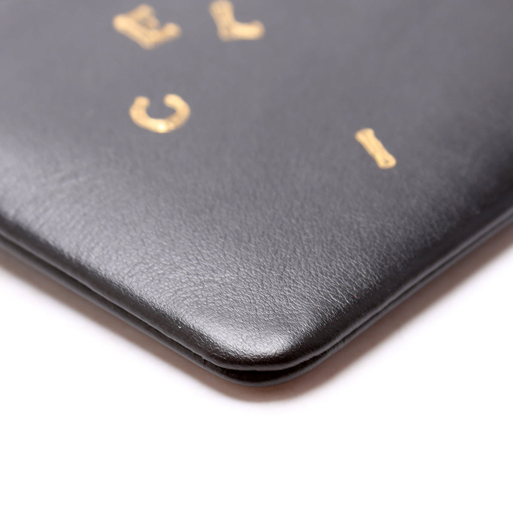 Coin and Card Pouch Alphabet Logo Leather Black