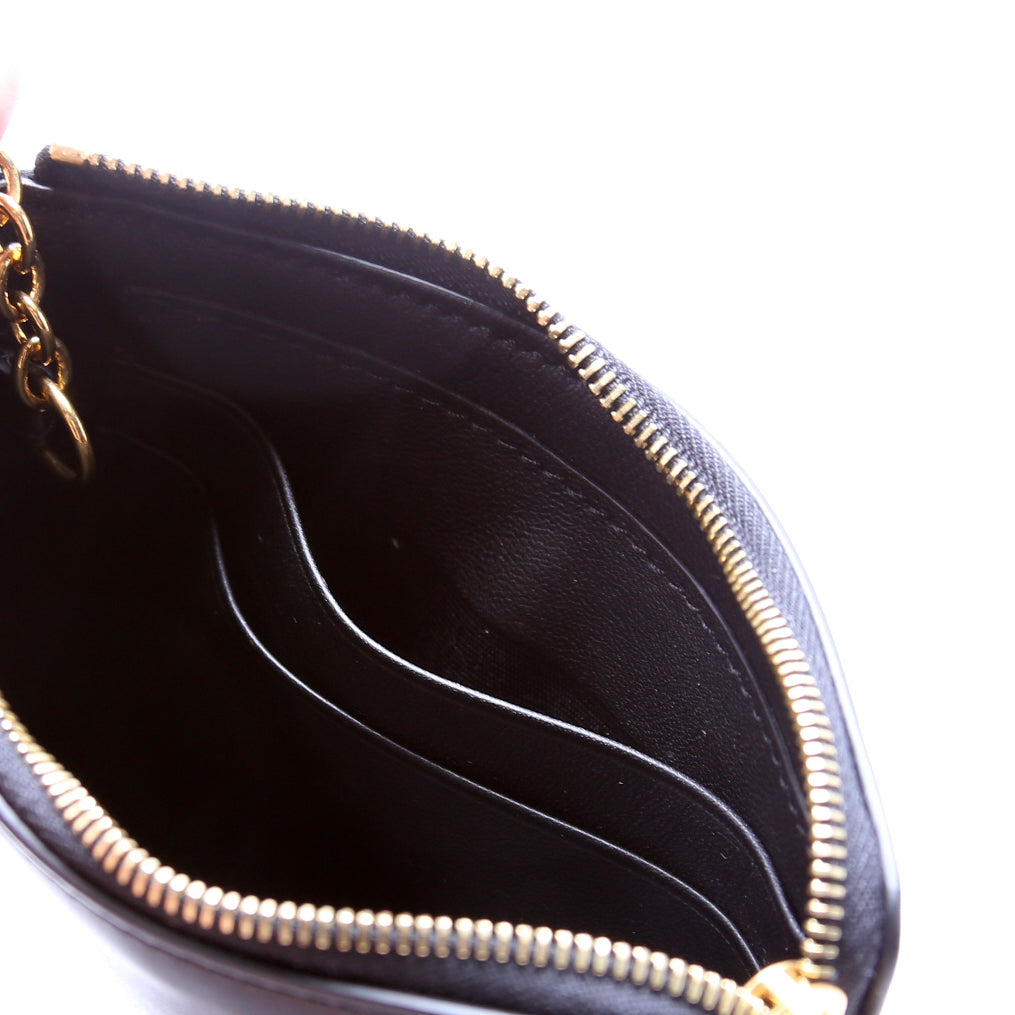 Coin and Card Pouch Alphabet Logo Leather Black