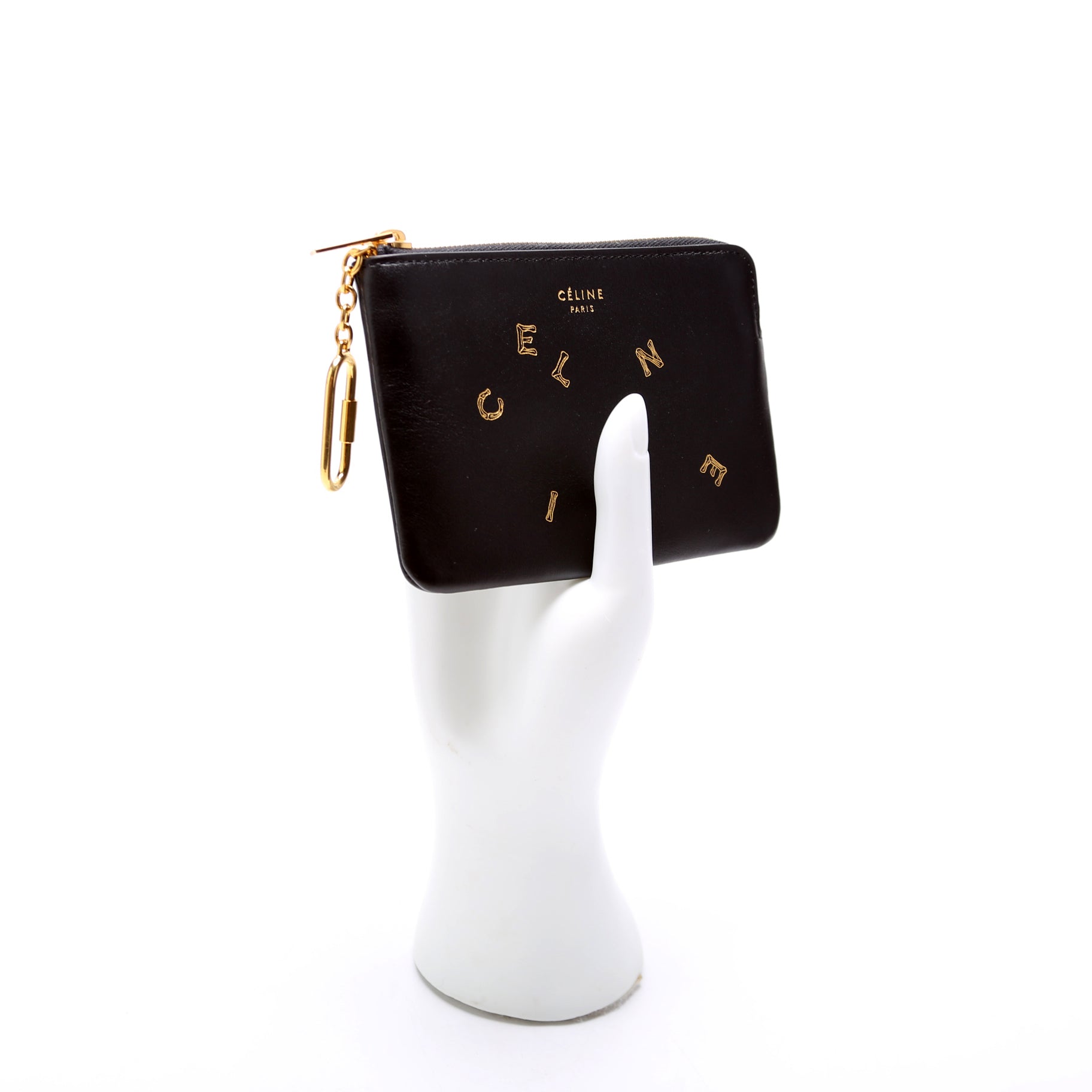 Coin and Card Pouch Alphabet Logo Leather Black