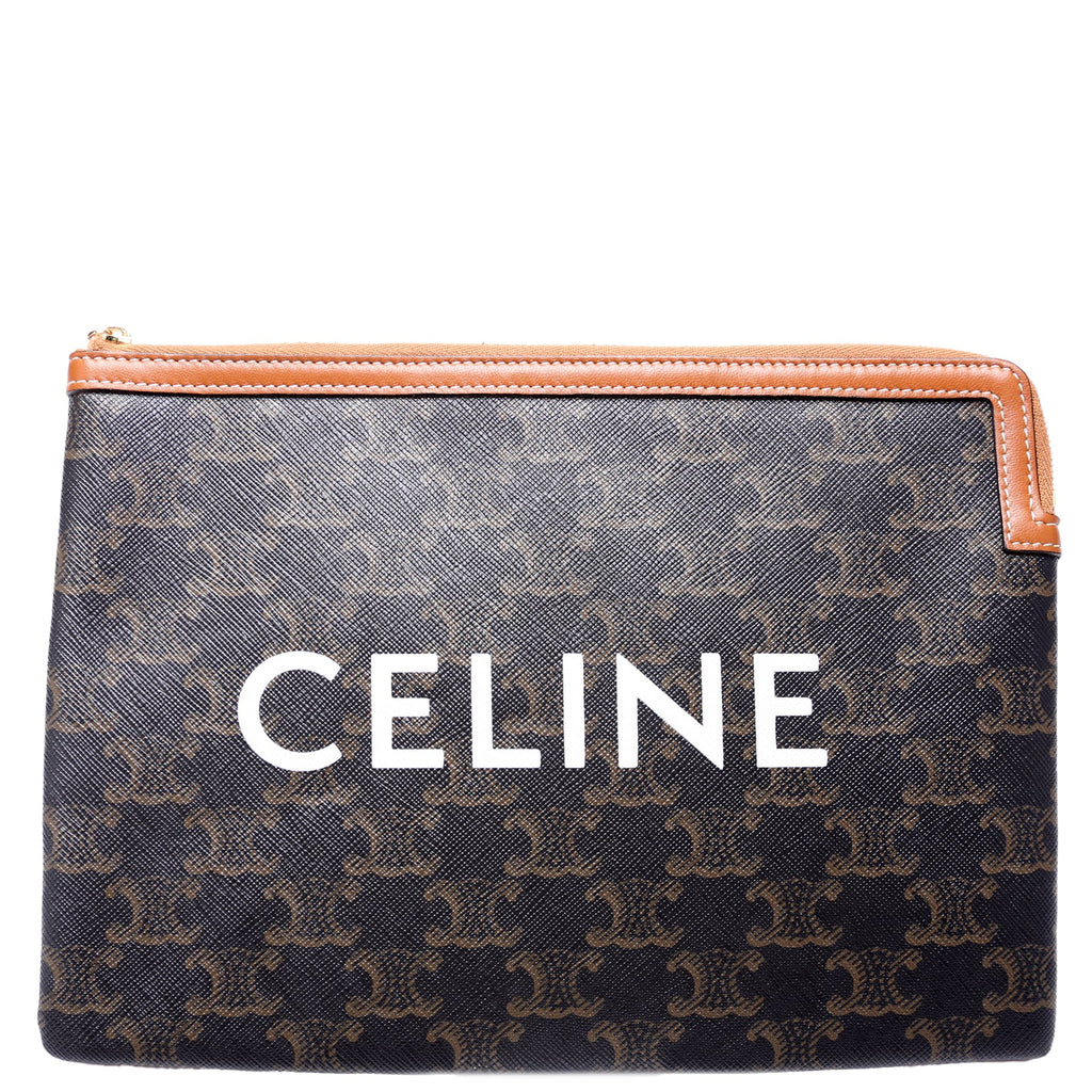 Triomphe Canvas Logo Medium Zip Pouch Brown