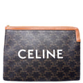 Triomphe Canvas Logo Medium Zip Pouch Brown