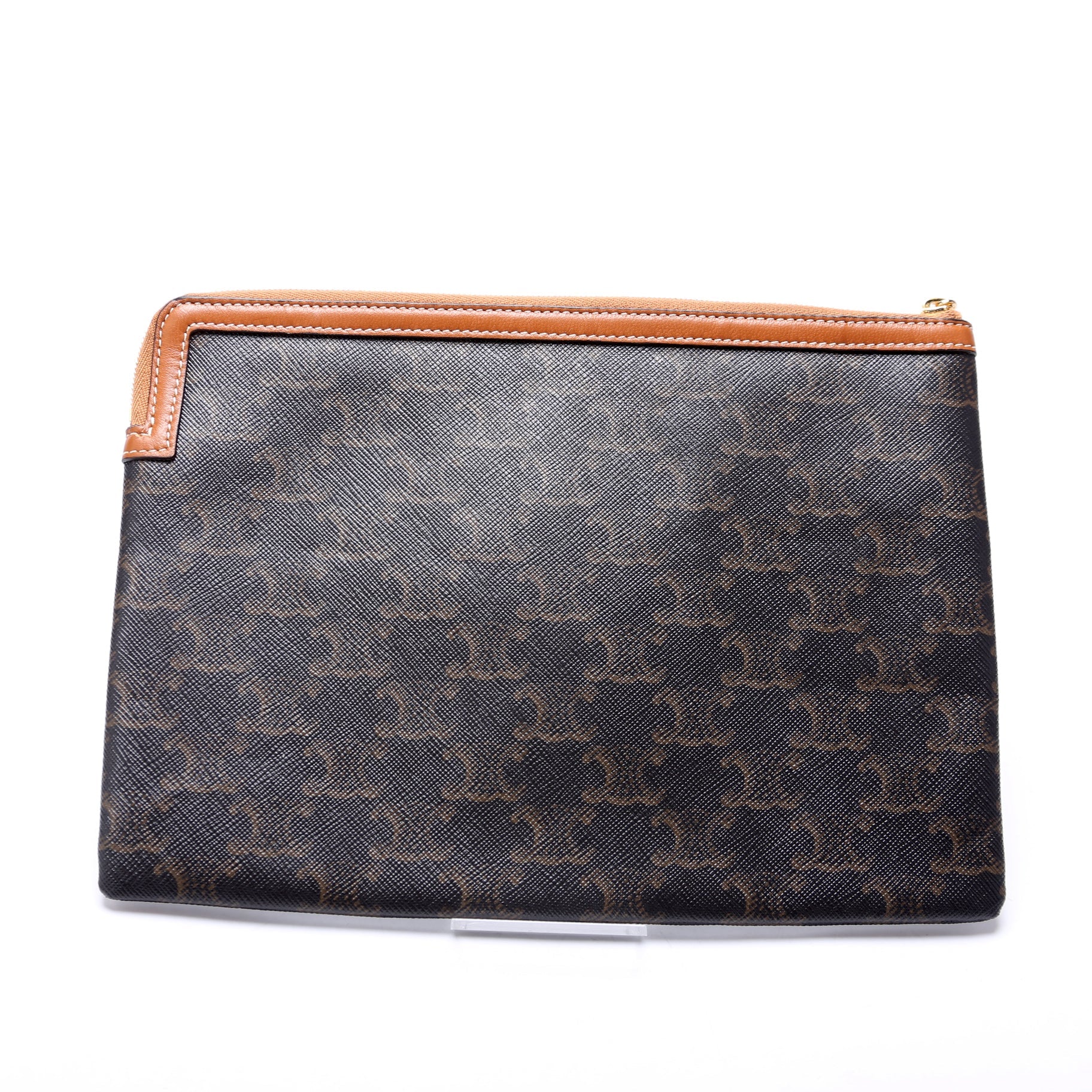 Triomphe Canvas Logo Medium Zip Pouch Brown
