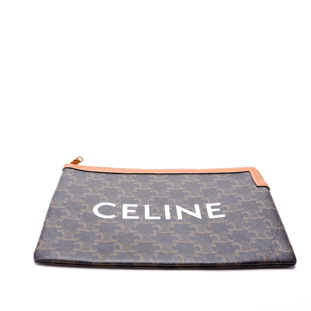 Triomphe Canvas Logo Medium Zip Pouch Brown